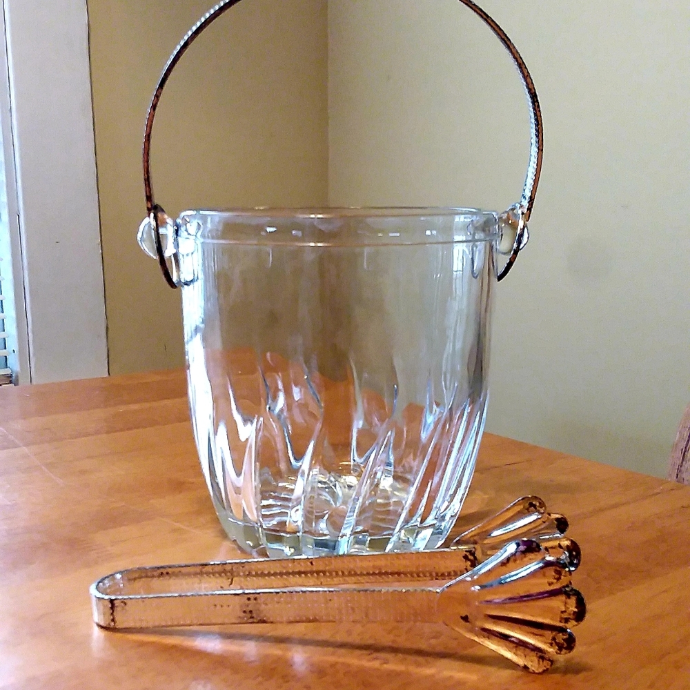 Vntg Ice Bucket Glass Handle Tongs - Picture 2 of 14